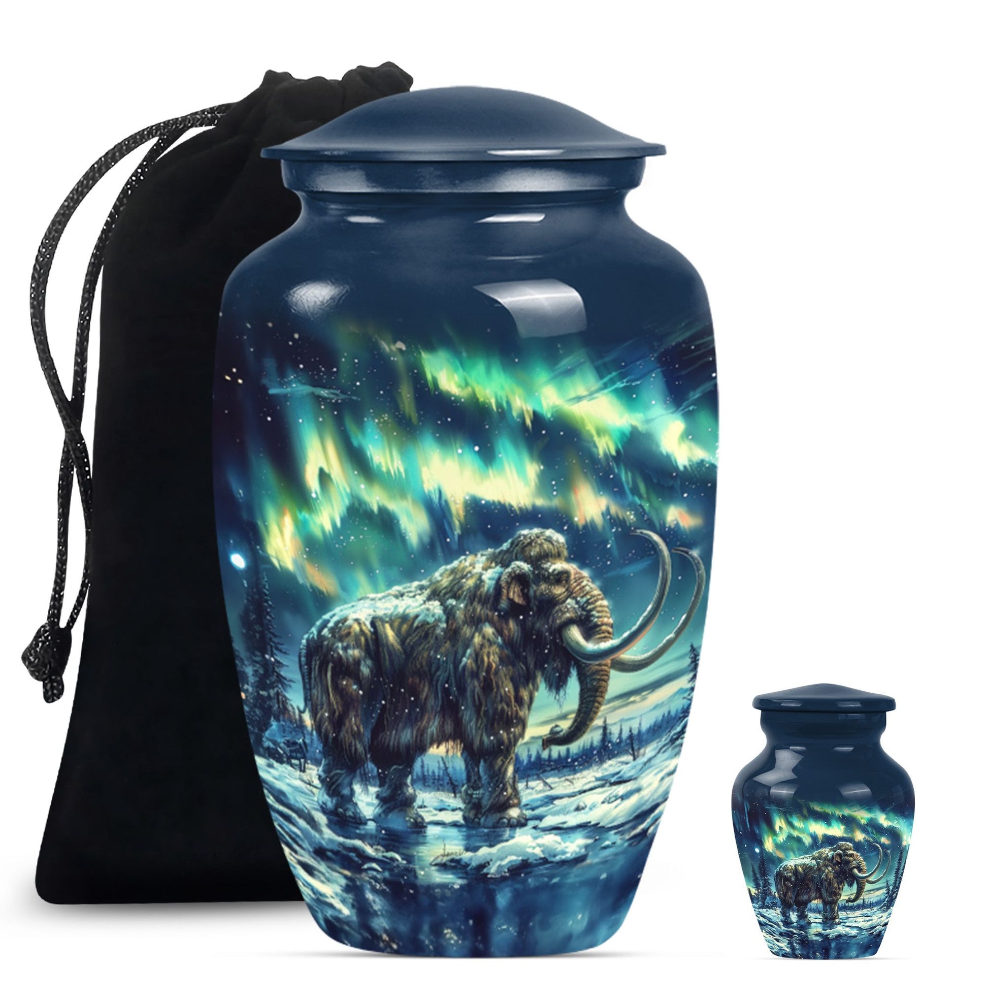 mammoth urn with a howling wolf theme, 