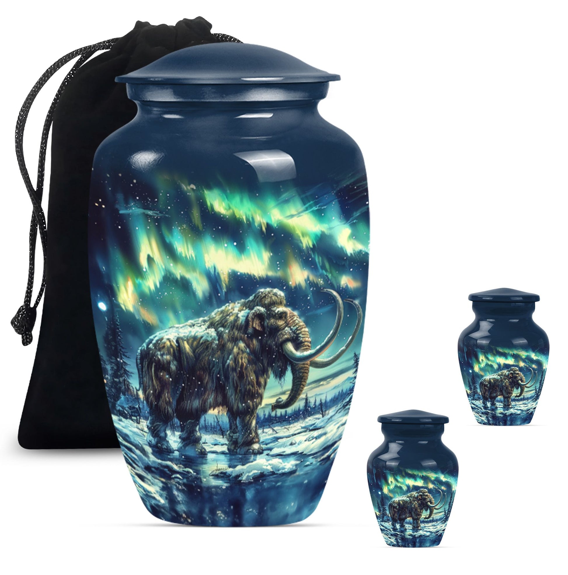 mammoth urn with a howling wolf theme, 