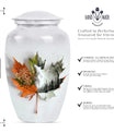 Classic 10-inch maple leaf urn in aluminium for burial.