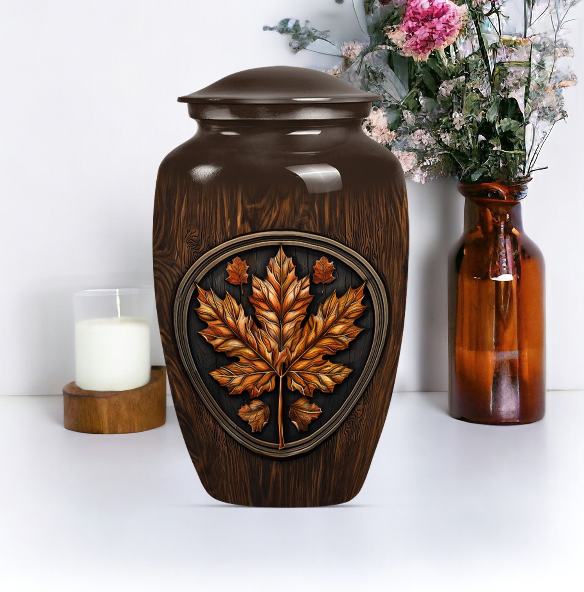 mapple leaf urn, funeral urn for men ashes,