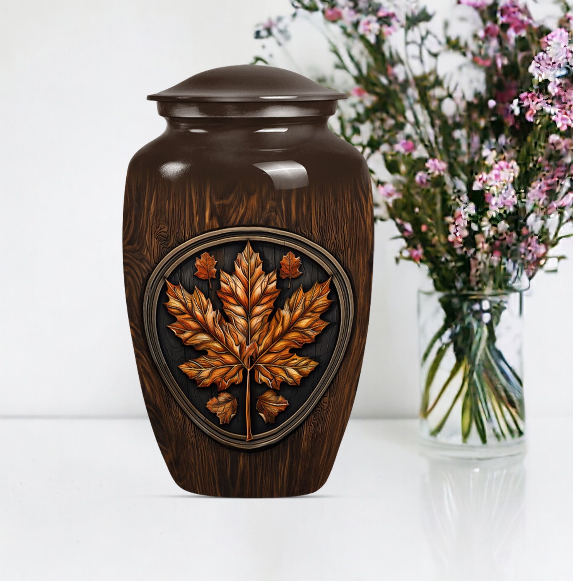 mapple leaf urn, funeral urn for men ashes,