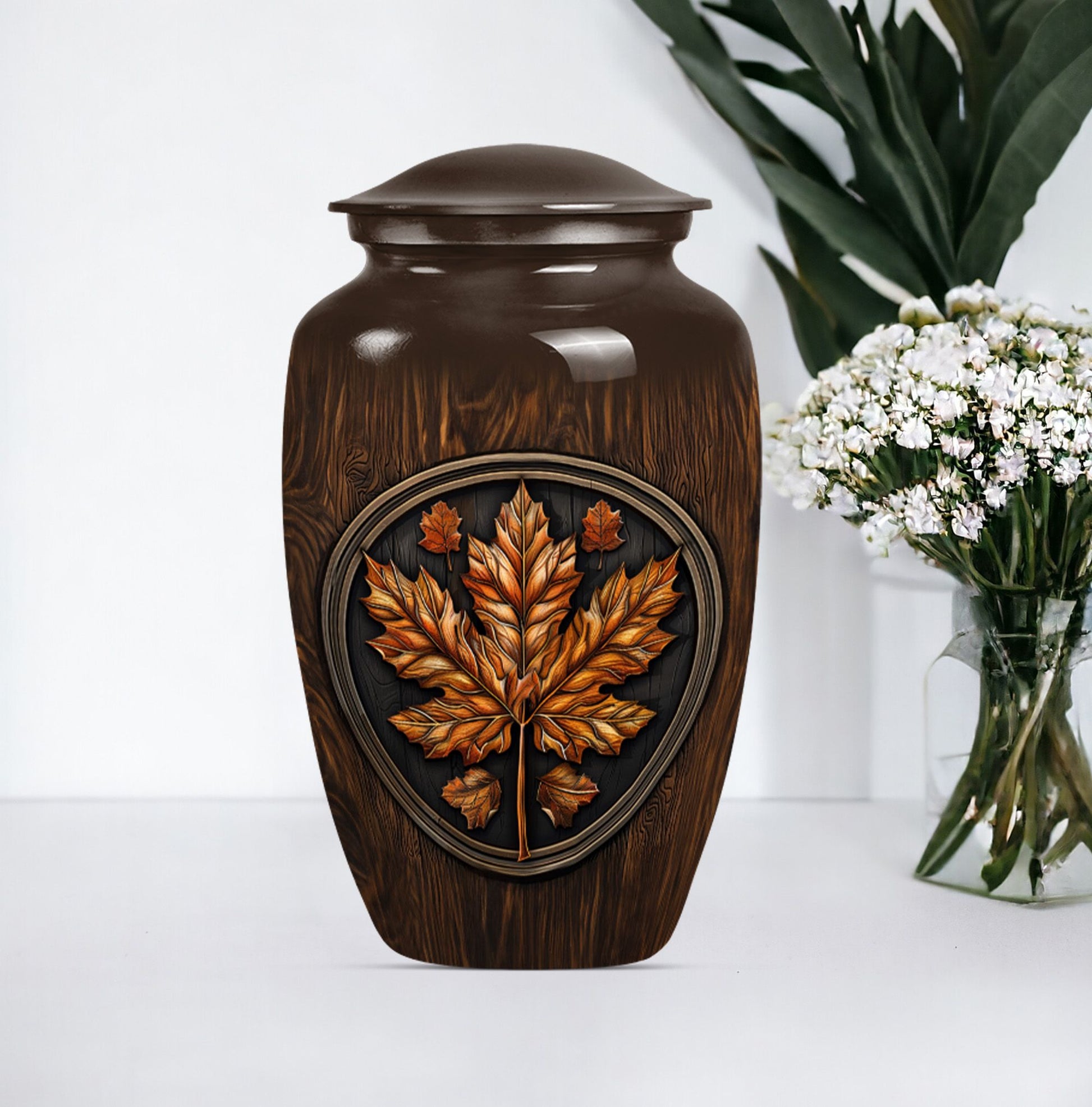 mapple leaf urn, funeral urn for men ashes,