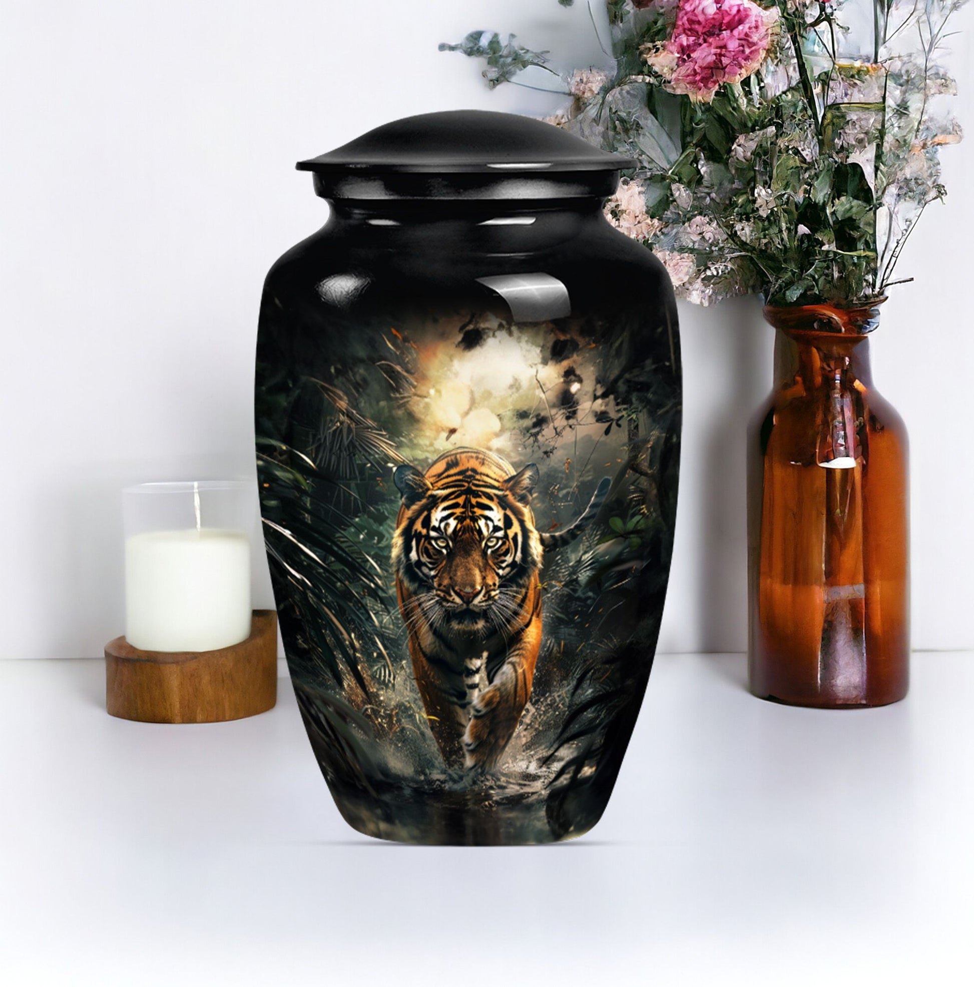 tiger urn with floral design 