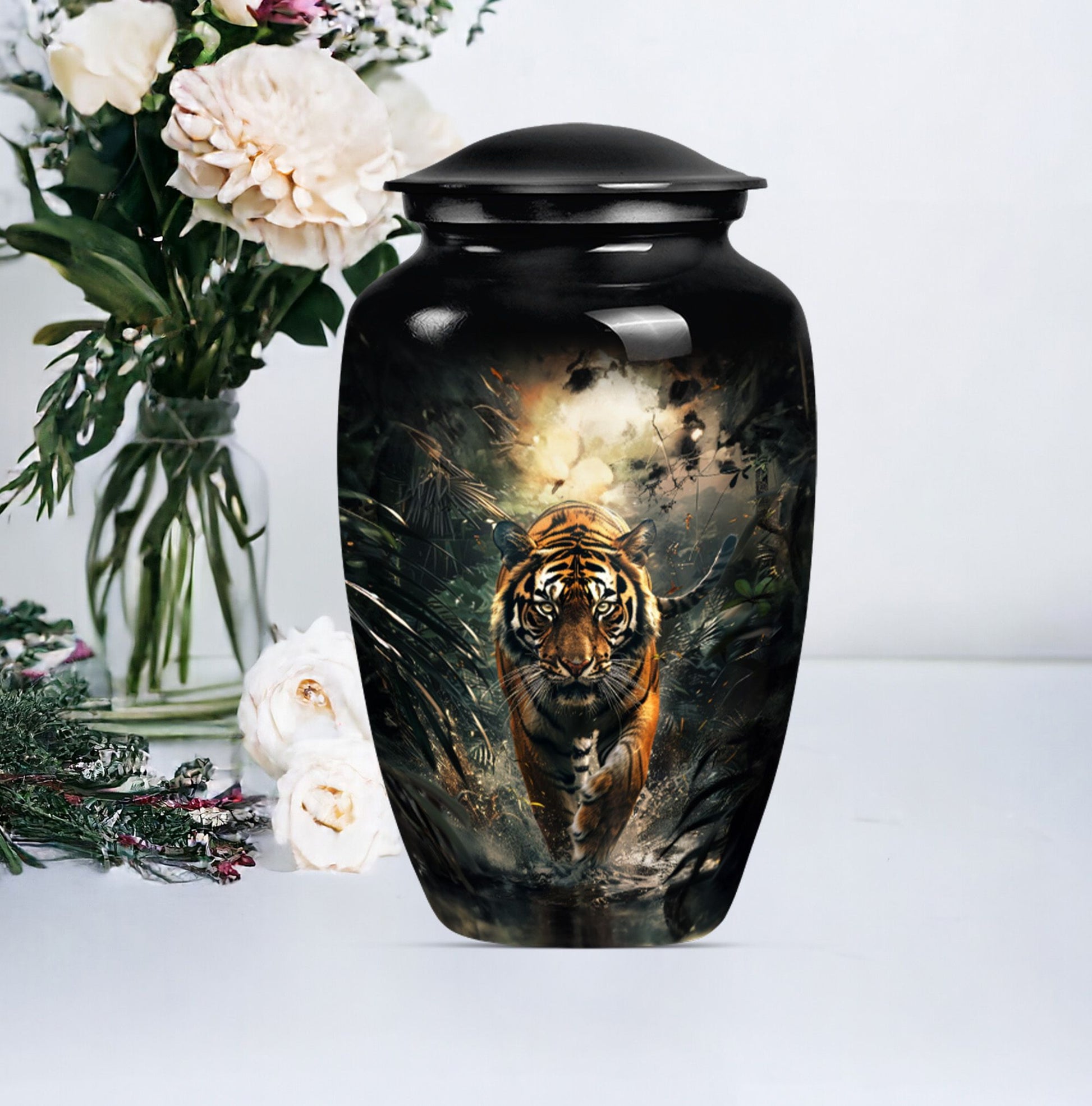 tiger urn with floral design 