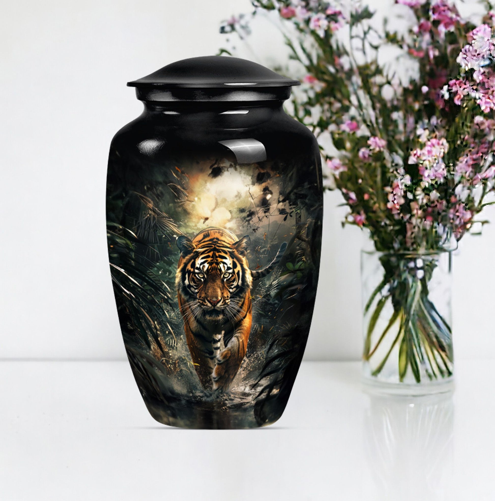 tiger urn with floral design 