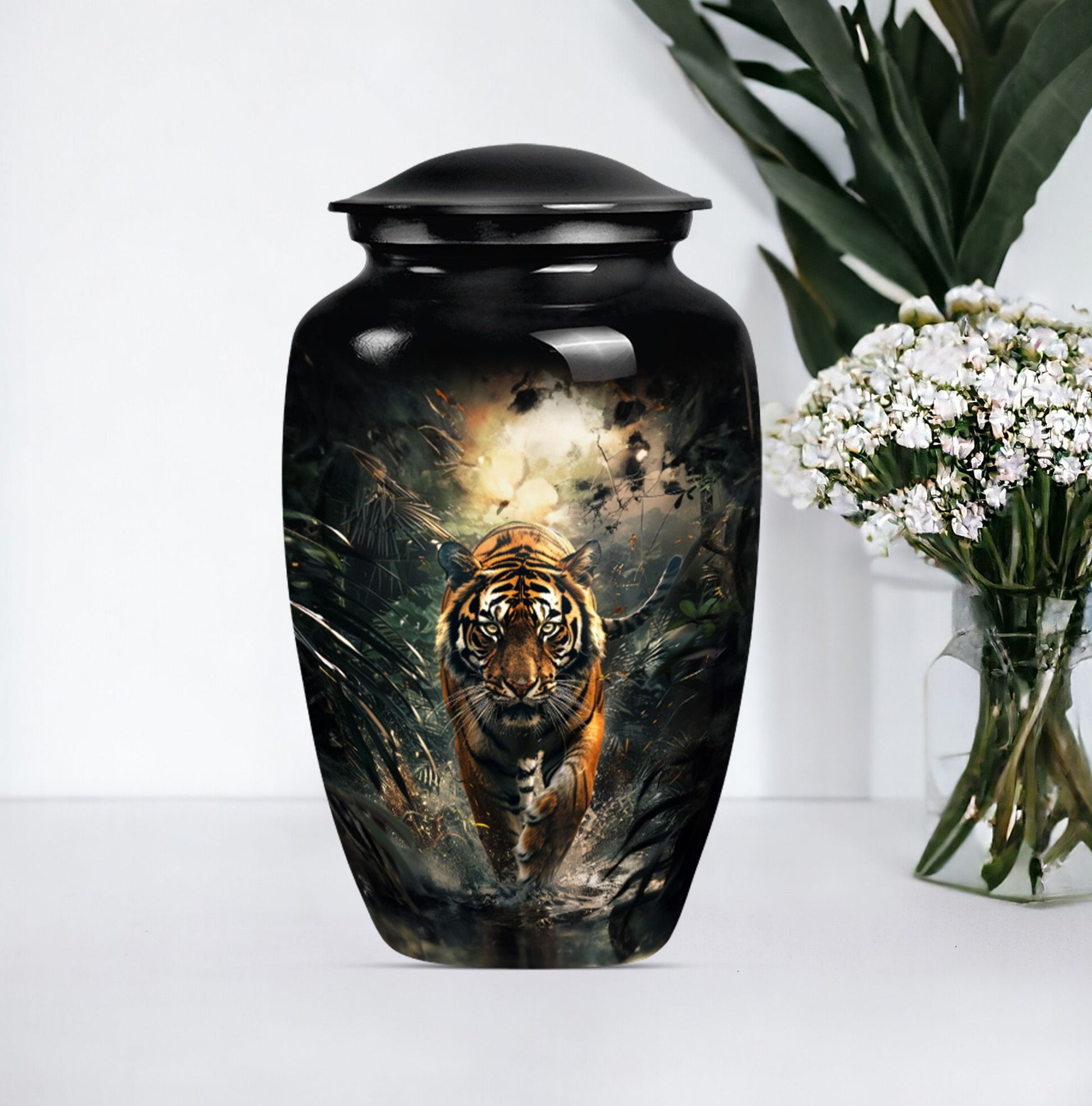 tiger urn with floral design 