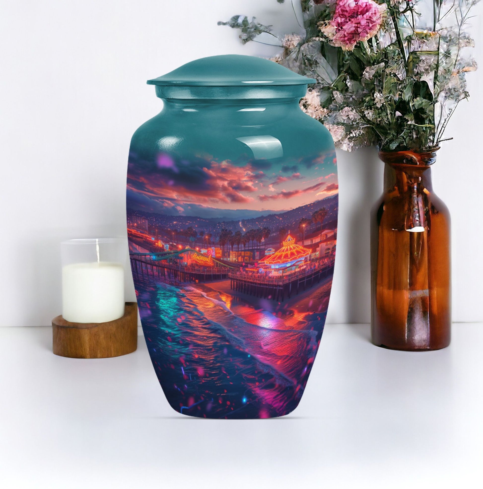 funeral decorative urn with flower 