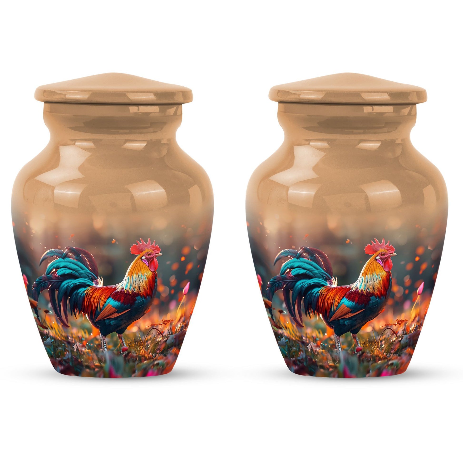 Floral designed classic chicken urn in aluminium to hold cremation ashes