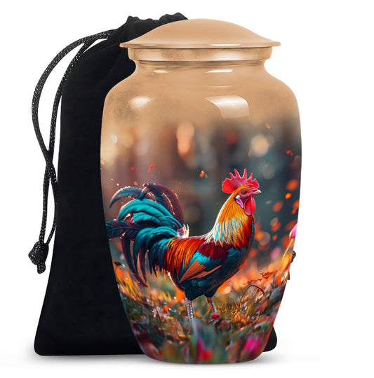 Floral designed classic chicken urn in aluminium to hold cremation ashes