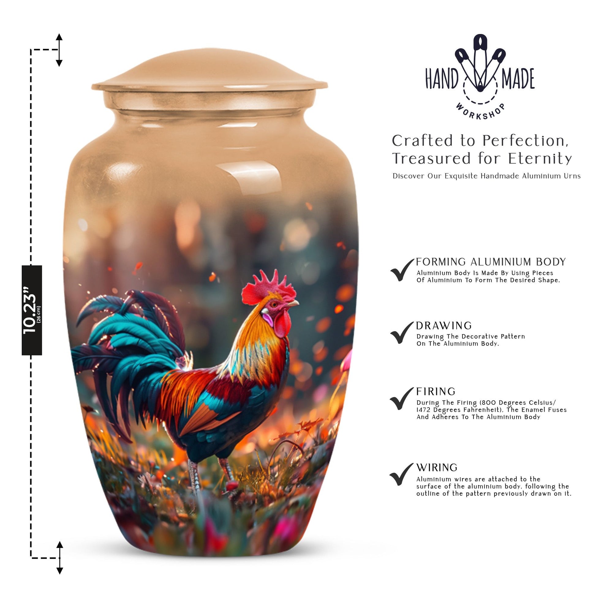 Floral designed classic chicken urn in aluminium to hold cremation ashes