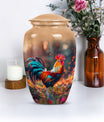 Floral designed classic chicken urn in aluminium to hold cremation ashes