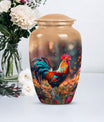 Floral designed classic chicken urn in aluminium to hold cremation ashes