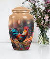 Floral designed classic chicken urn in aluminium to hold cremation ashes