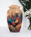 Floral designed classic chicken urn in aluminium to hold cremation ashes