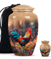 Floral designed classic chicken urn in aluminium to hold cremation ashes