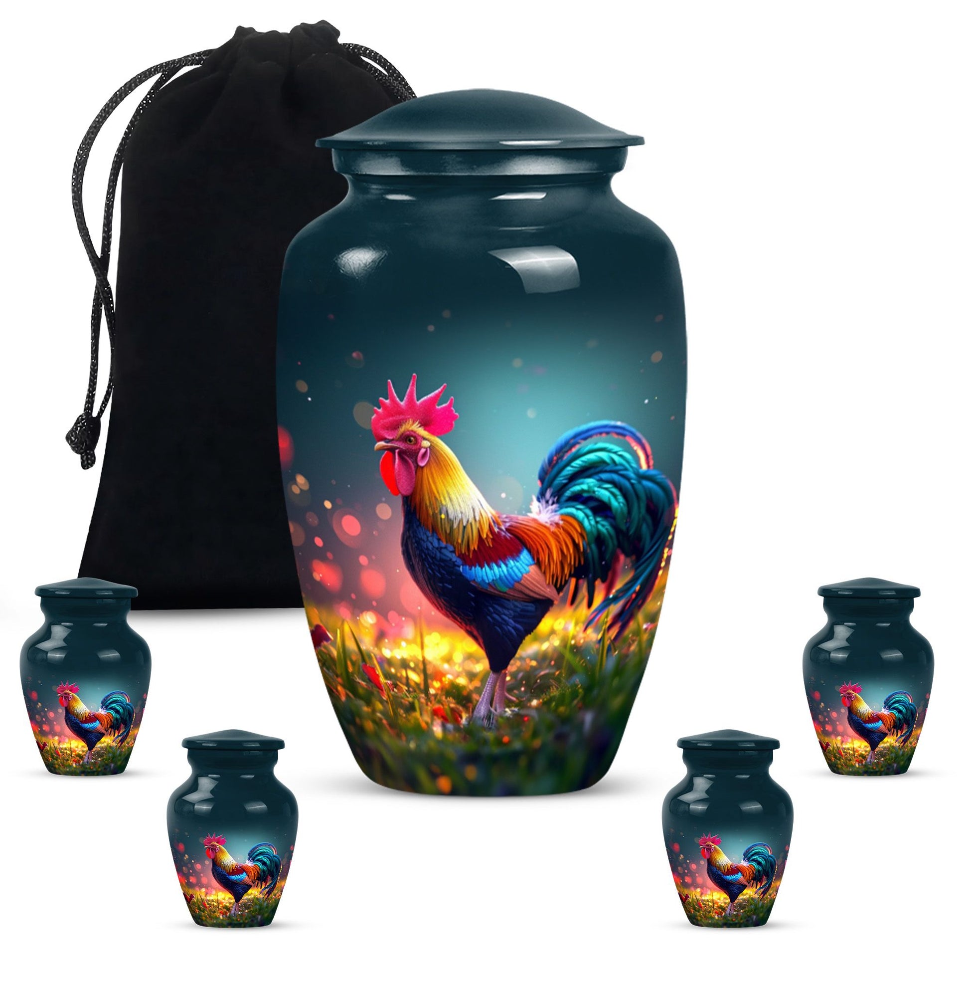 Classic 10 inch chicken theme urn for women's ashes.