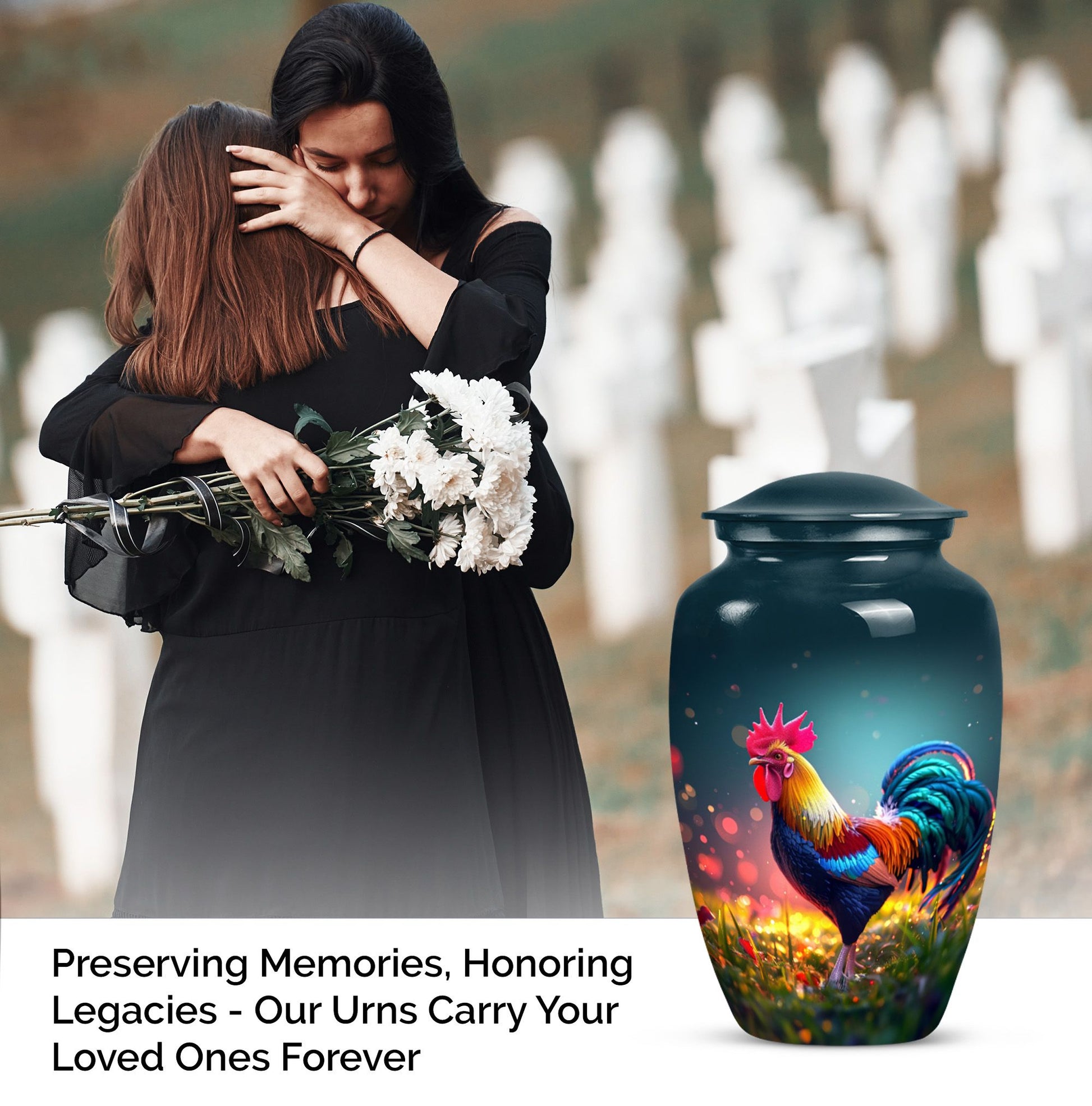 Classic 10 inch chicken theme urn for women's ashes.