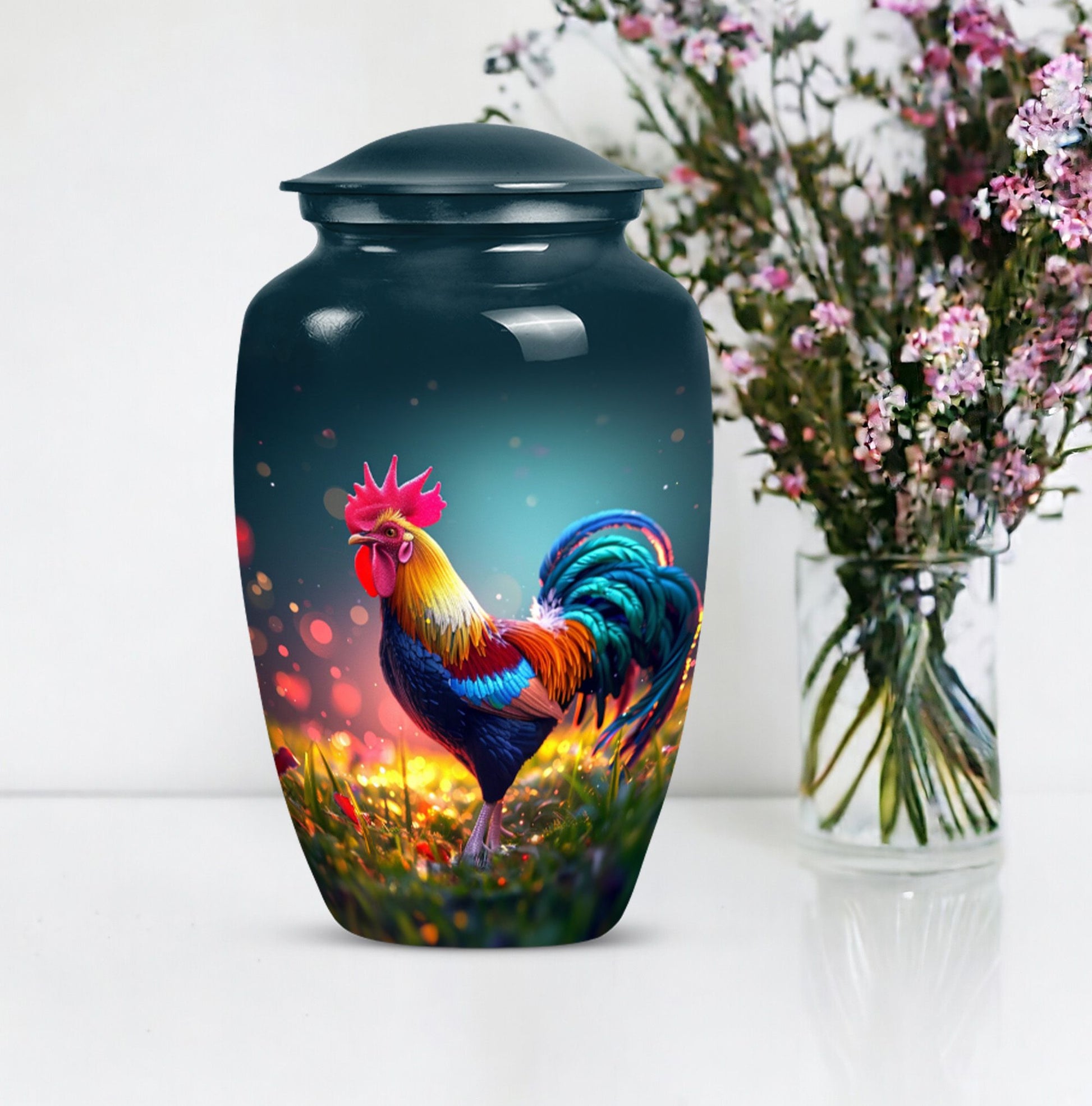 Classic 10 inch chicken theme urn for women's ashes.