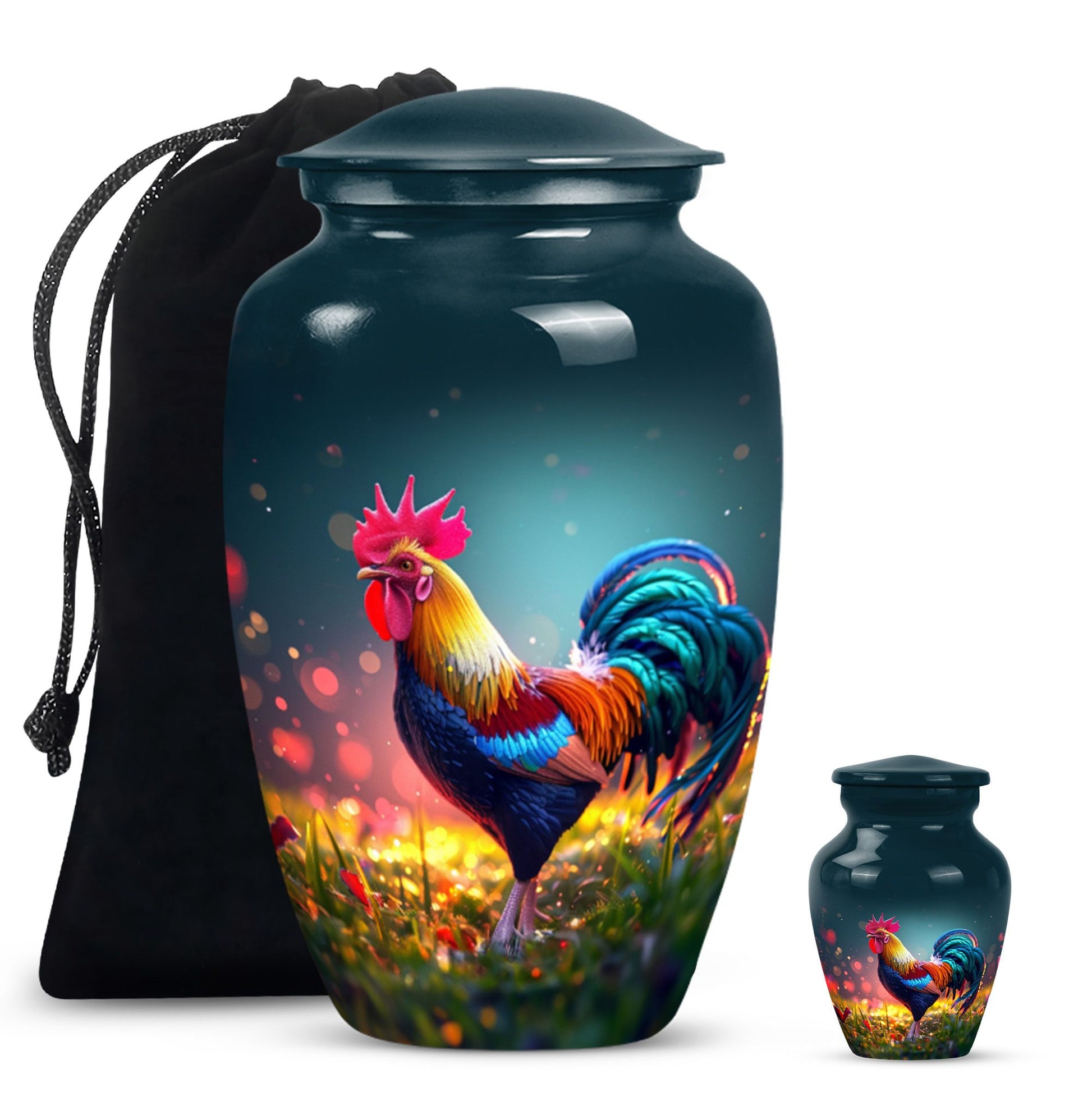 Classic 10 inch chicken theme urn for women's ashes.