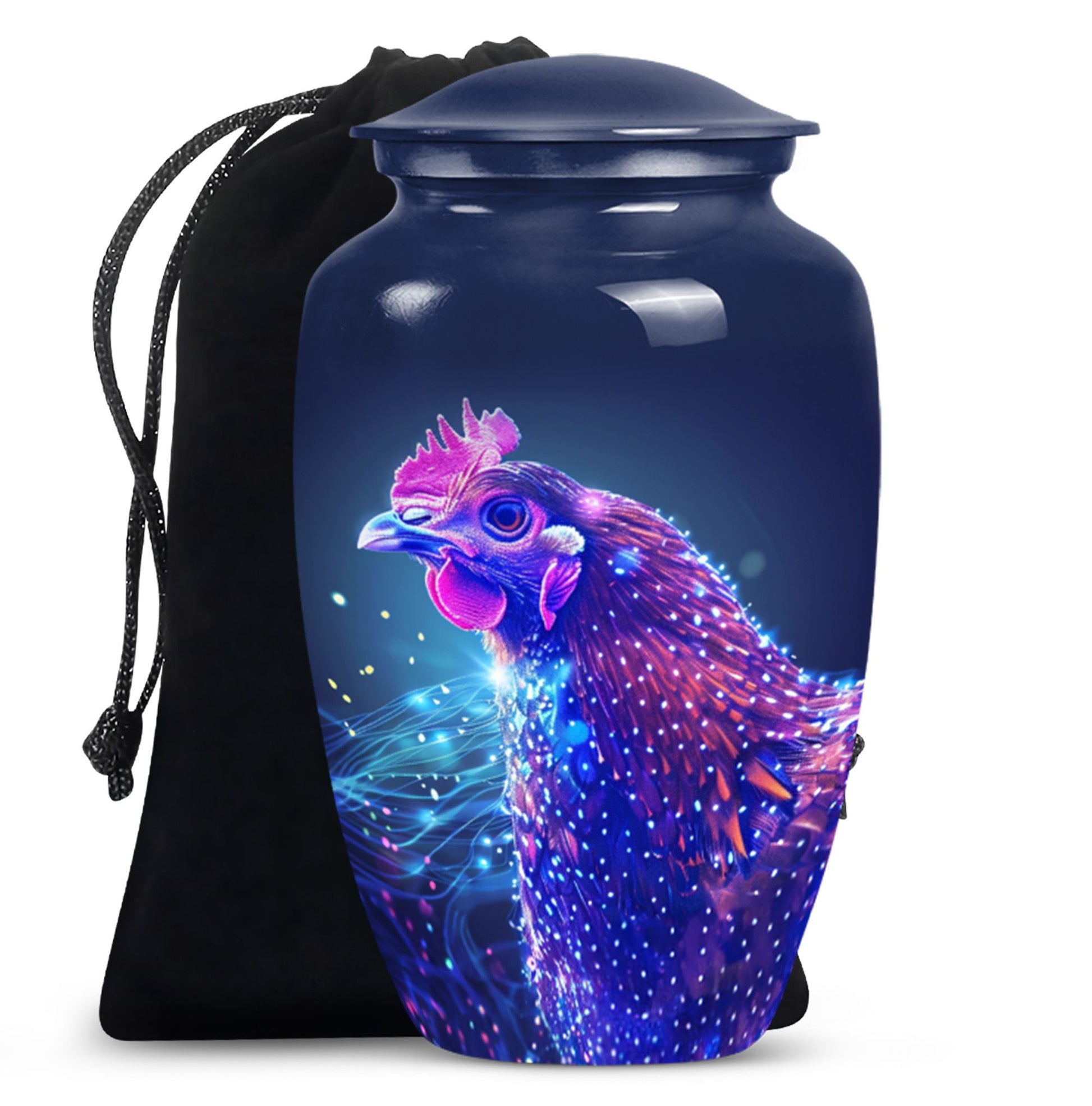 Classic 10-inch Chicken Urn with flower design.