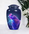 Classic 10-inch Chicken Urn with flower design.