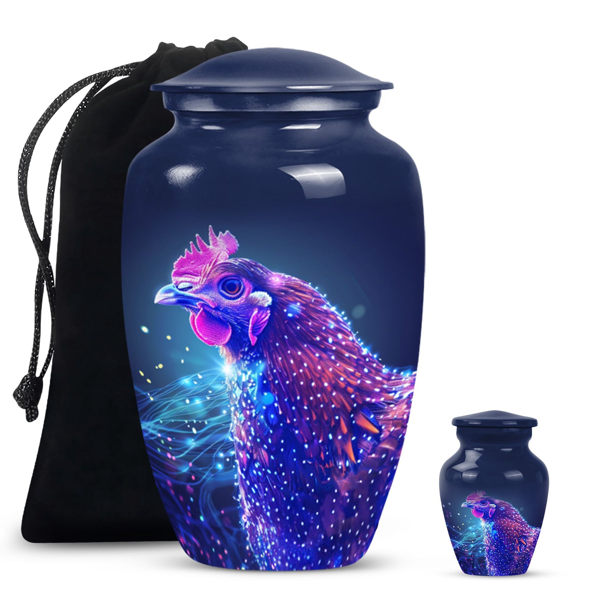 Classic 10-inch Chicken Urn with flower design.