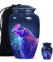 Classic 10-inch Chicken Urn with flower design.