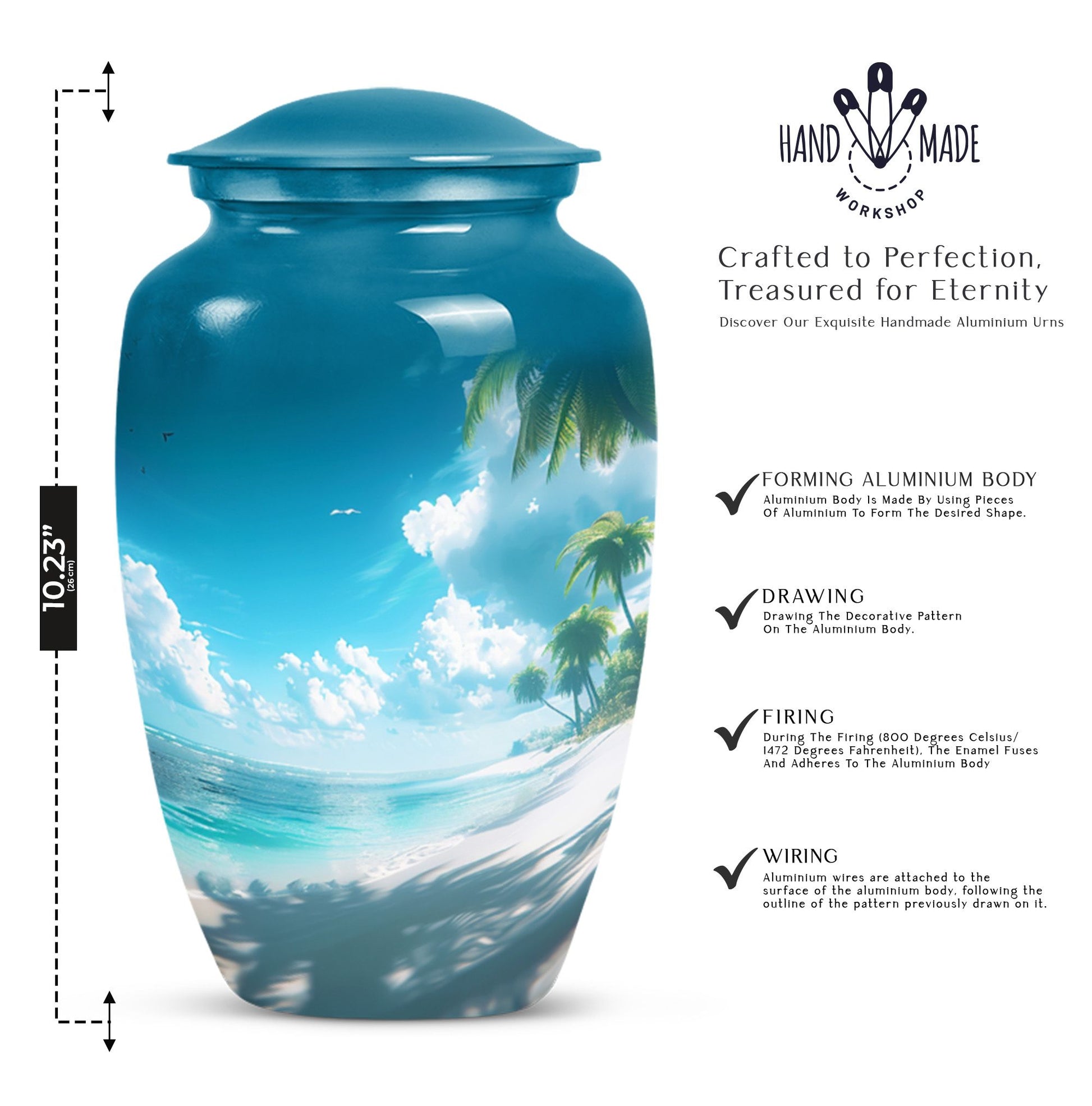 10-Inch Beach Urn, classic aluminium funeral urn.