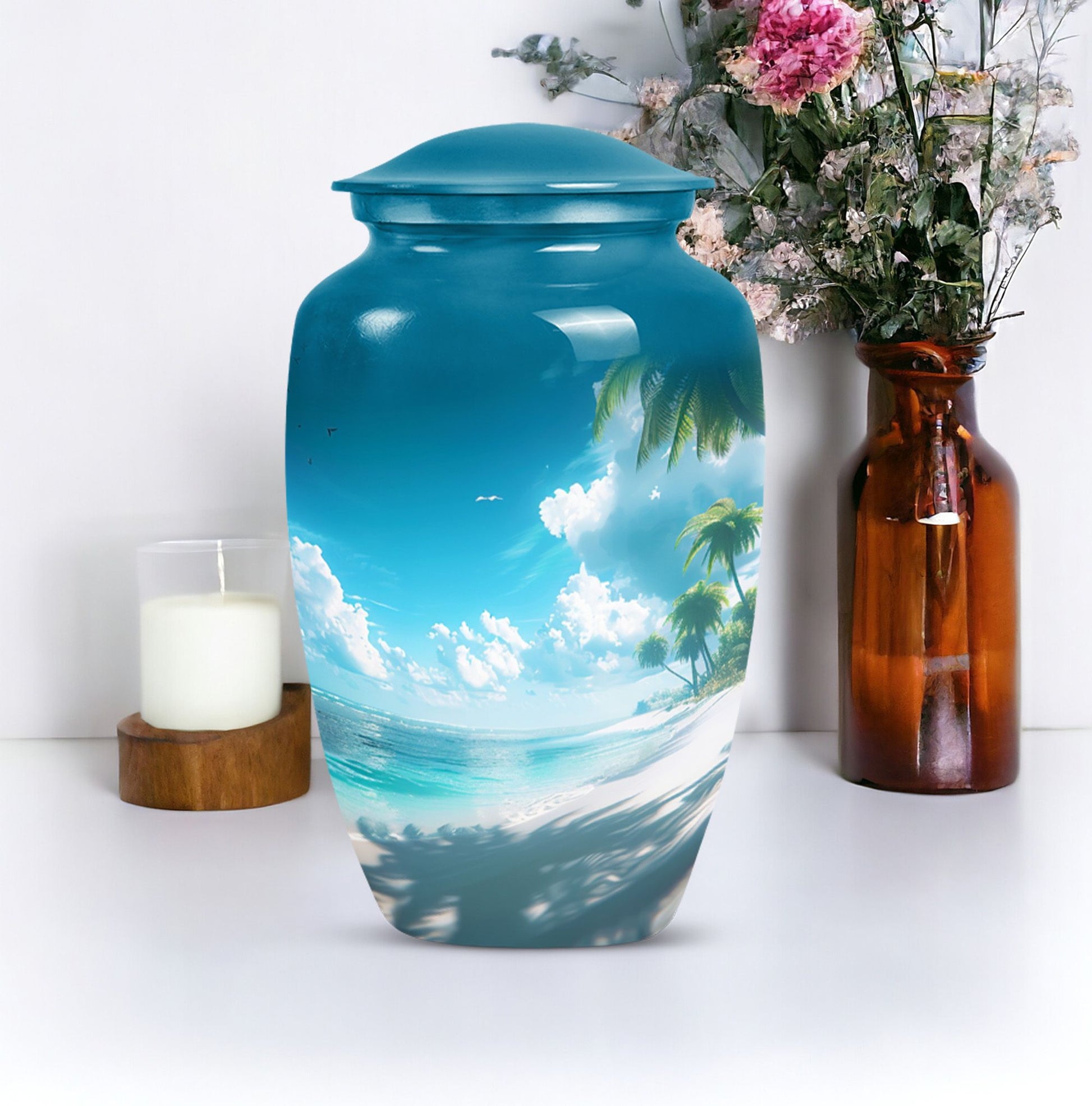 10-Inch Beach Urn, classic aluminium funeral urn.