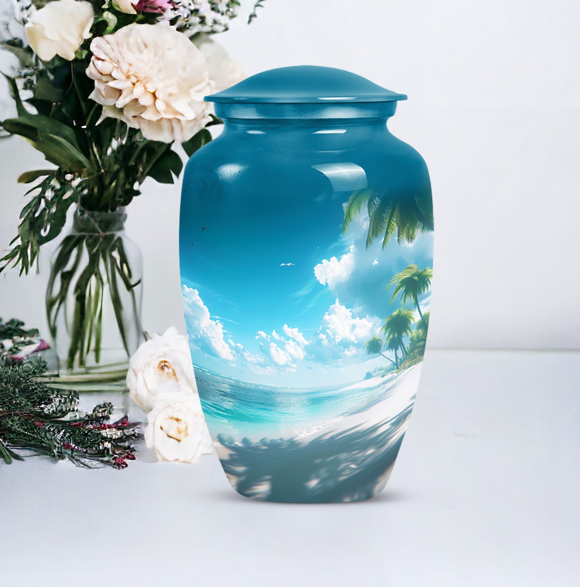 10-Inch Beach Urn, classic aluminium funeral urn.