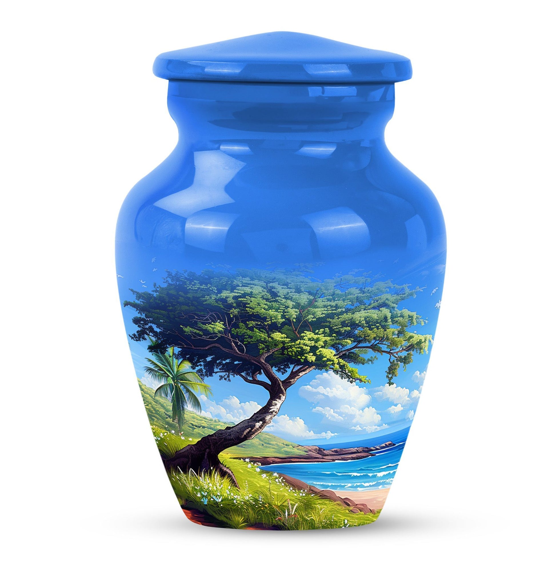 Beach Urn with flower theme for adult ashes.