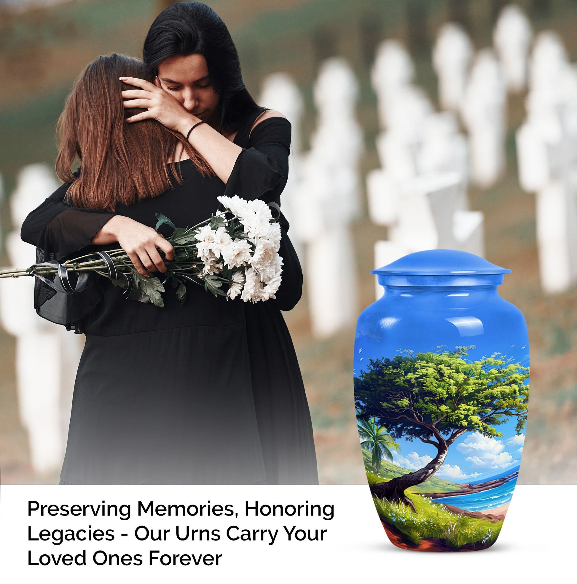 Beach Urn with flower theme for adult ashes.