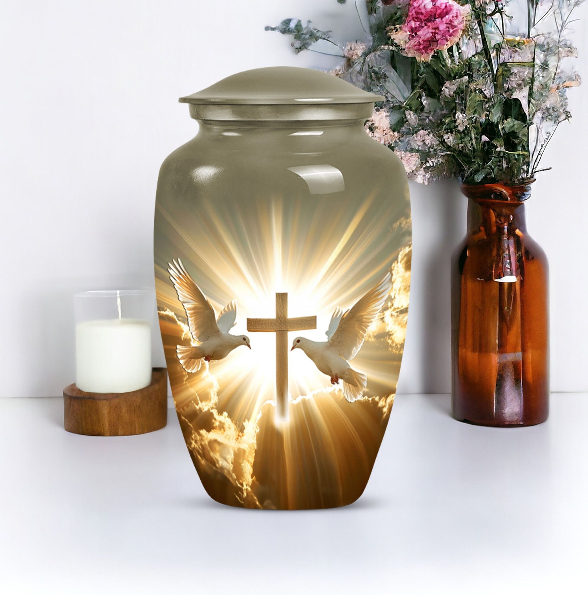 10-inch dove-themed aluminum classic design urn.