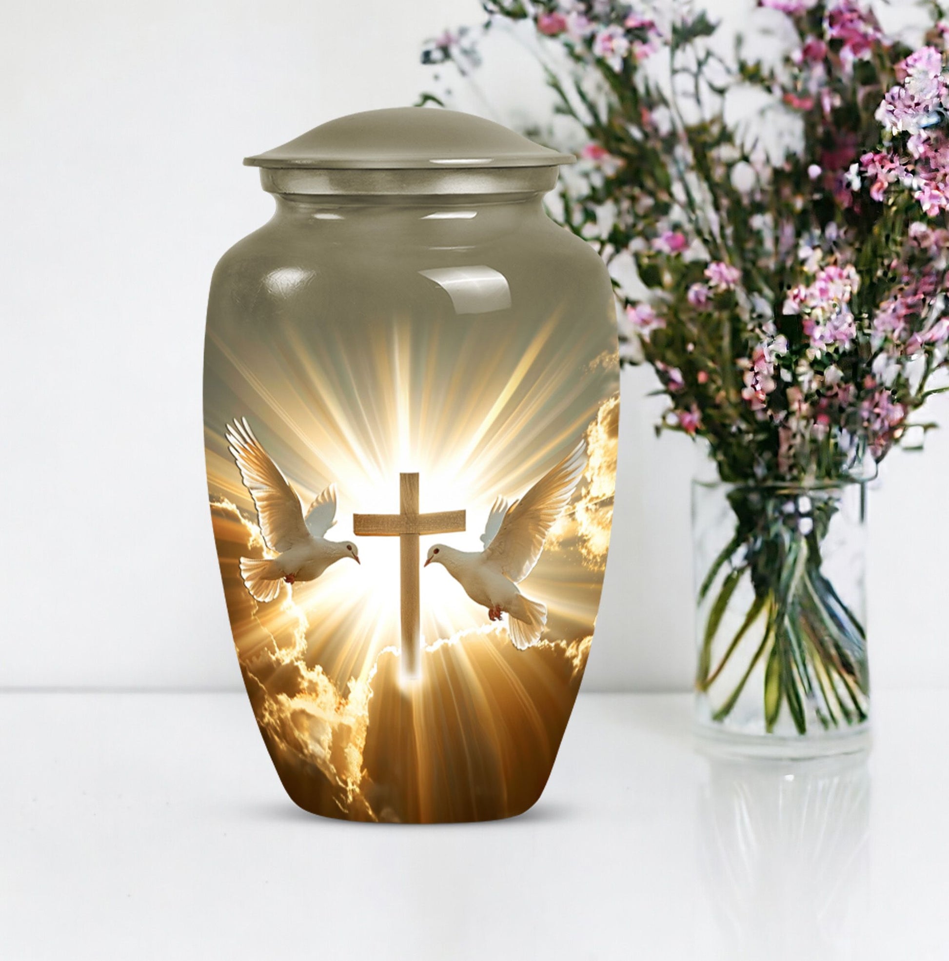 10-inch dove-themed aluminum classic design urn.