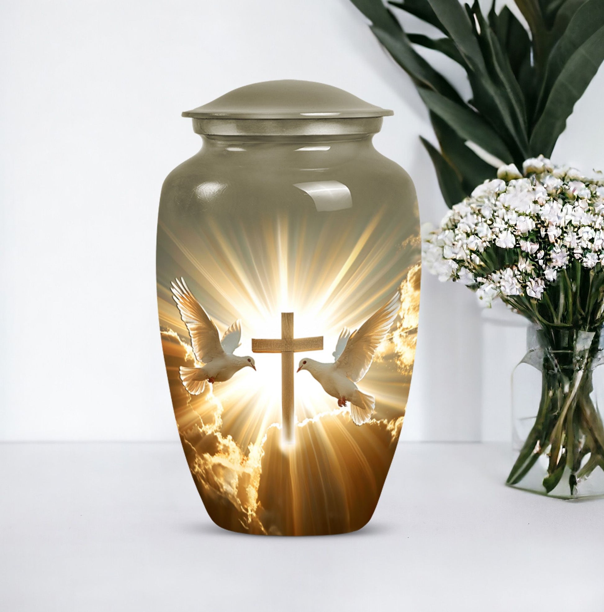 10-inch dove-themed aluminum classic design urn.