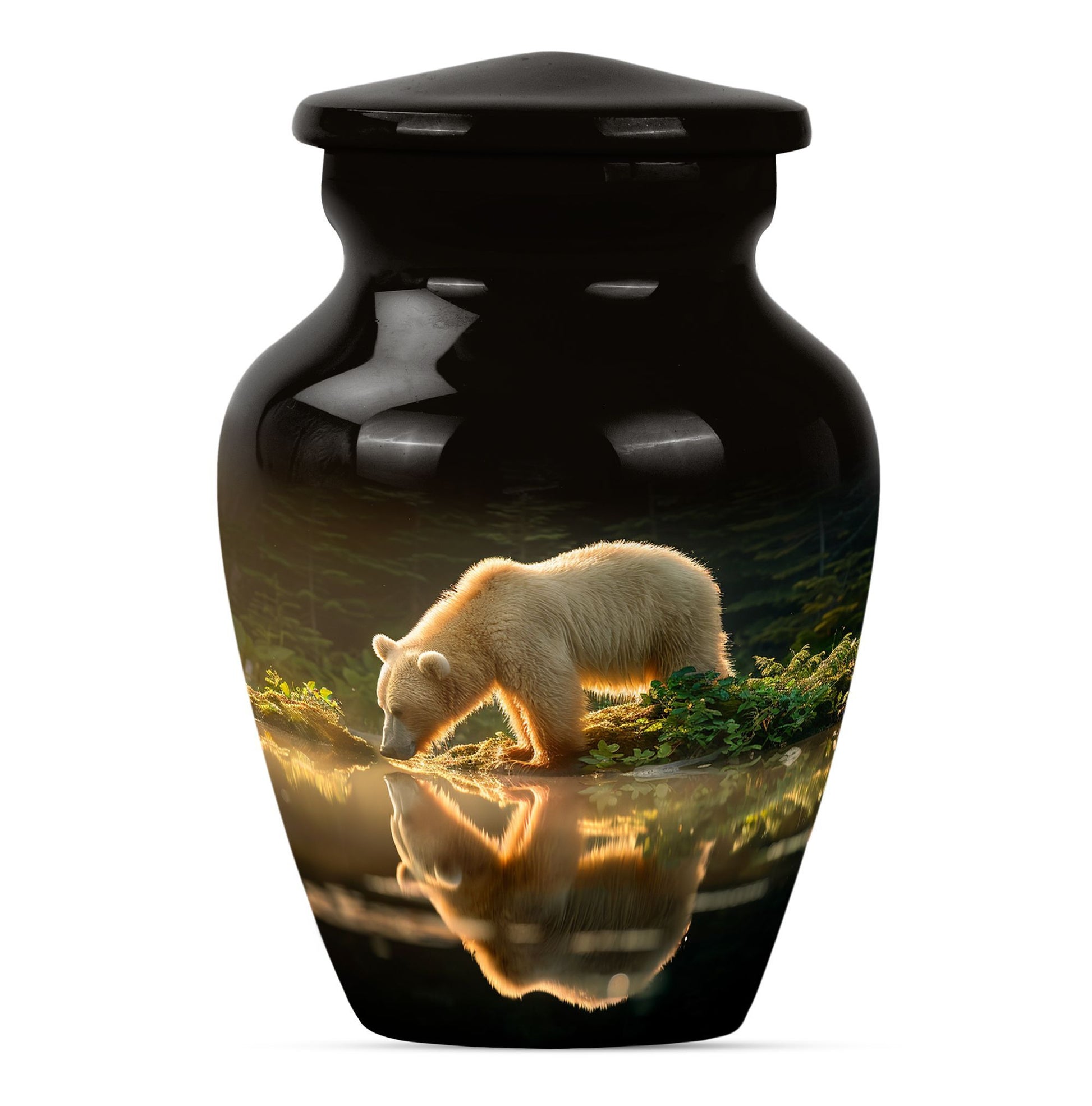 10-inch bear urn, aluminium cremation urn with butterfly theme.