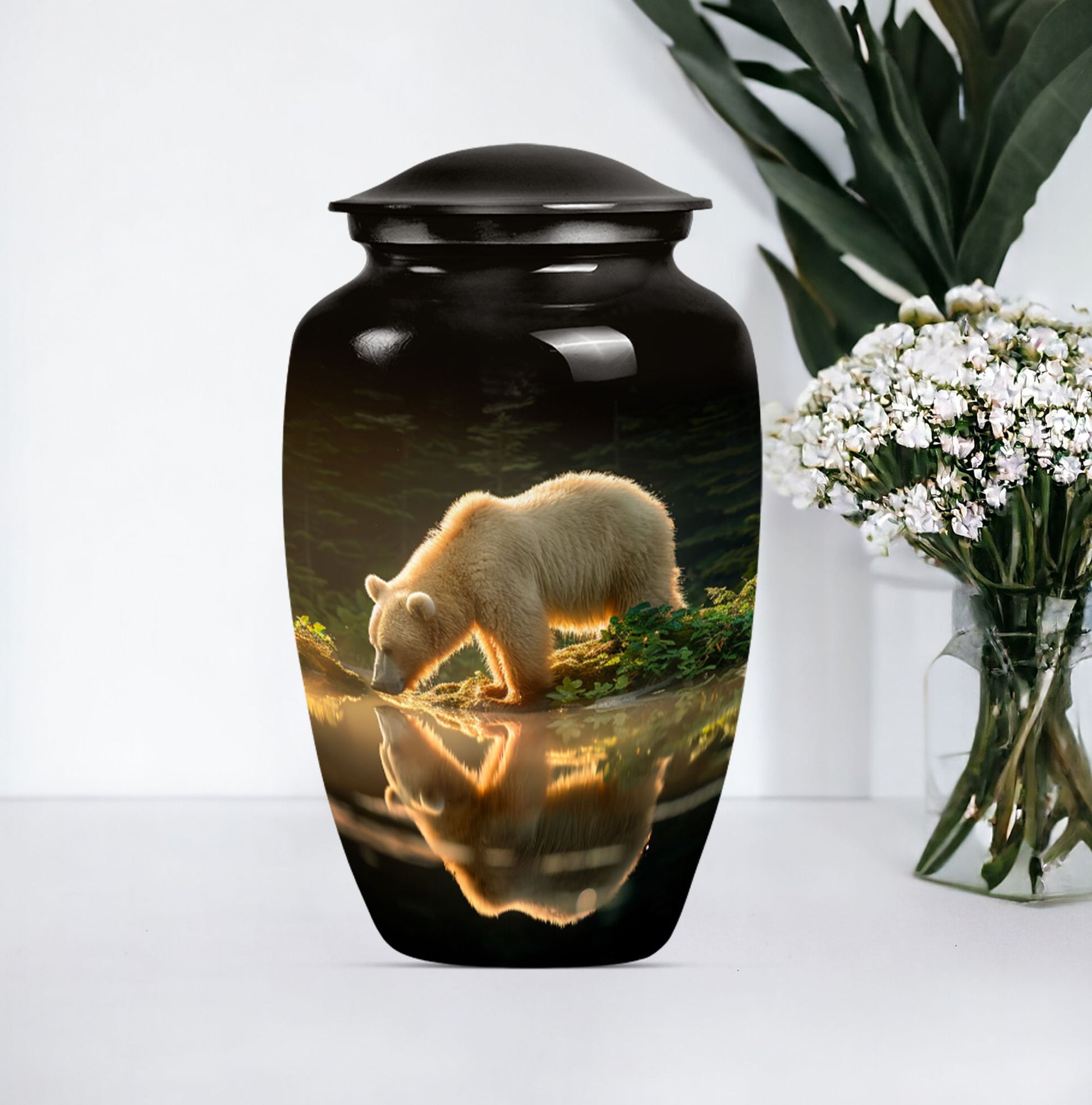 10-inch bear urn, aluminium cremation urn with butterfly theme.