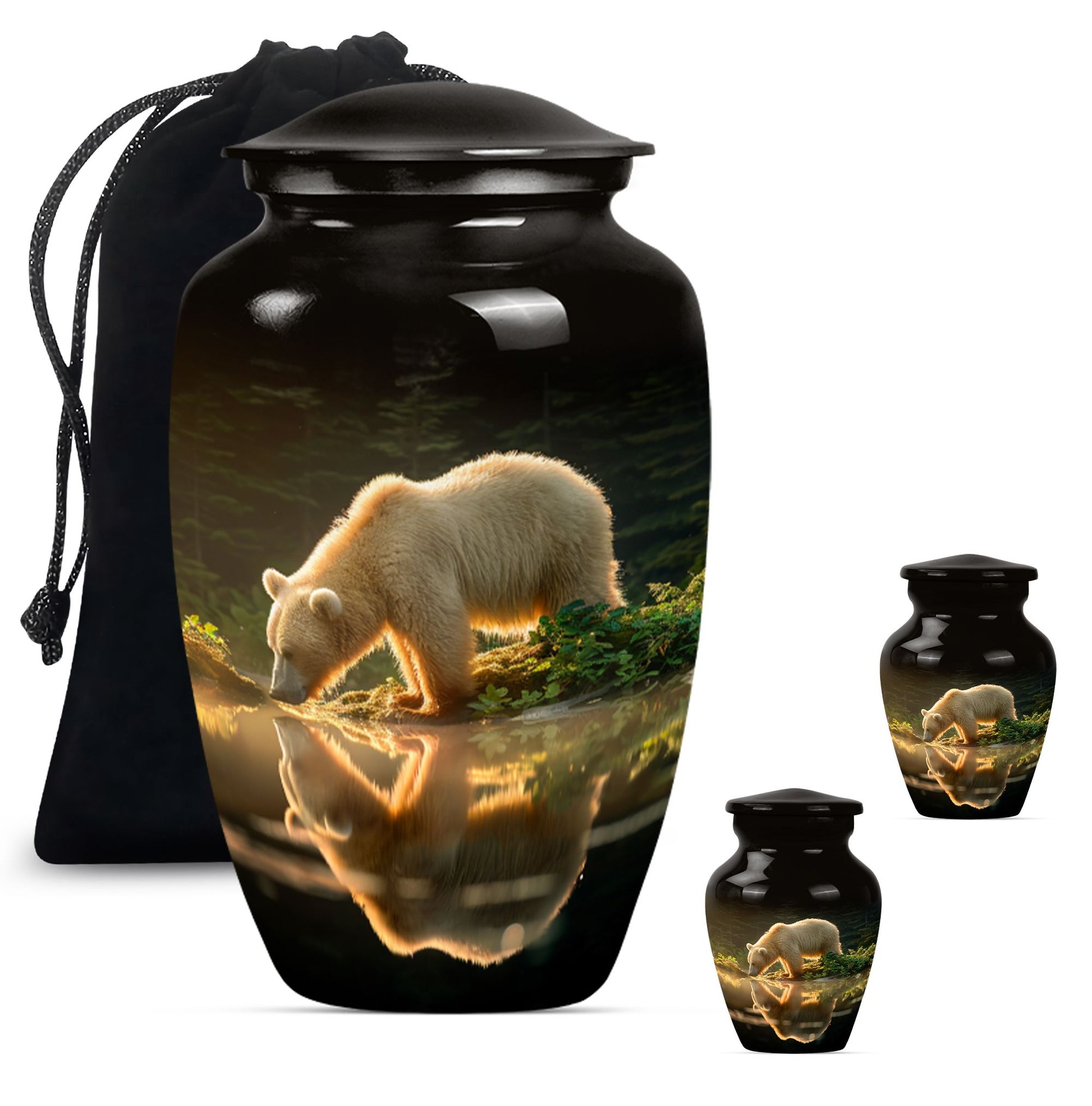 10-inch bear urn, aluminium cremation urn with butterfly theme.