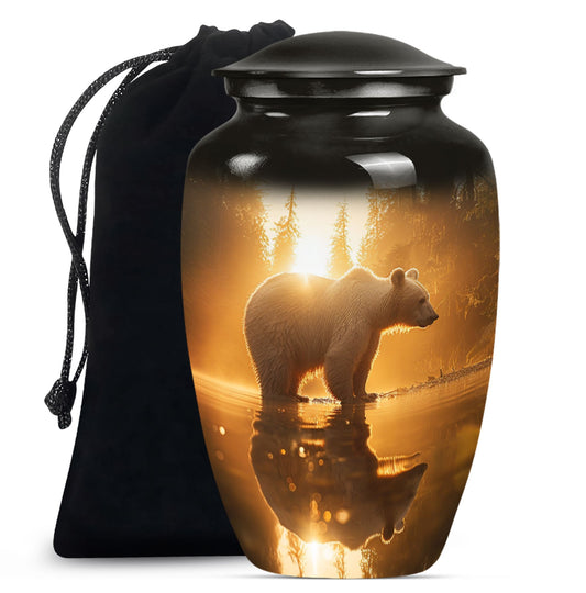 10-inch aluminum bear urn with butterfly 