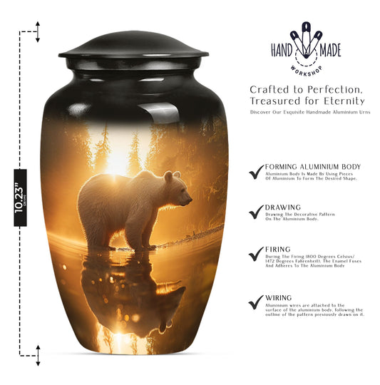 10-inch aluminum bear urn with butterfly 