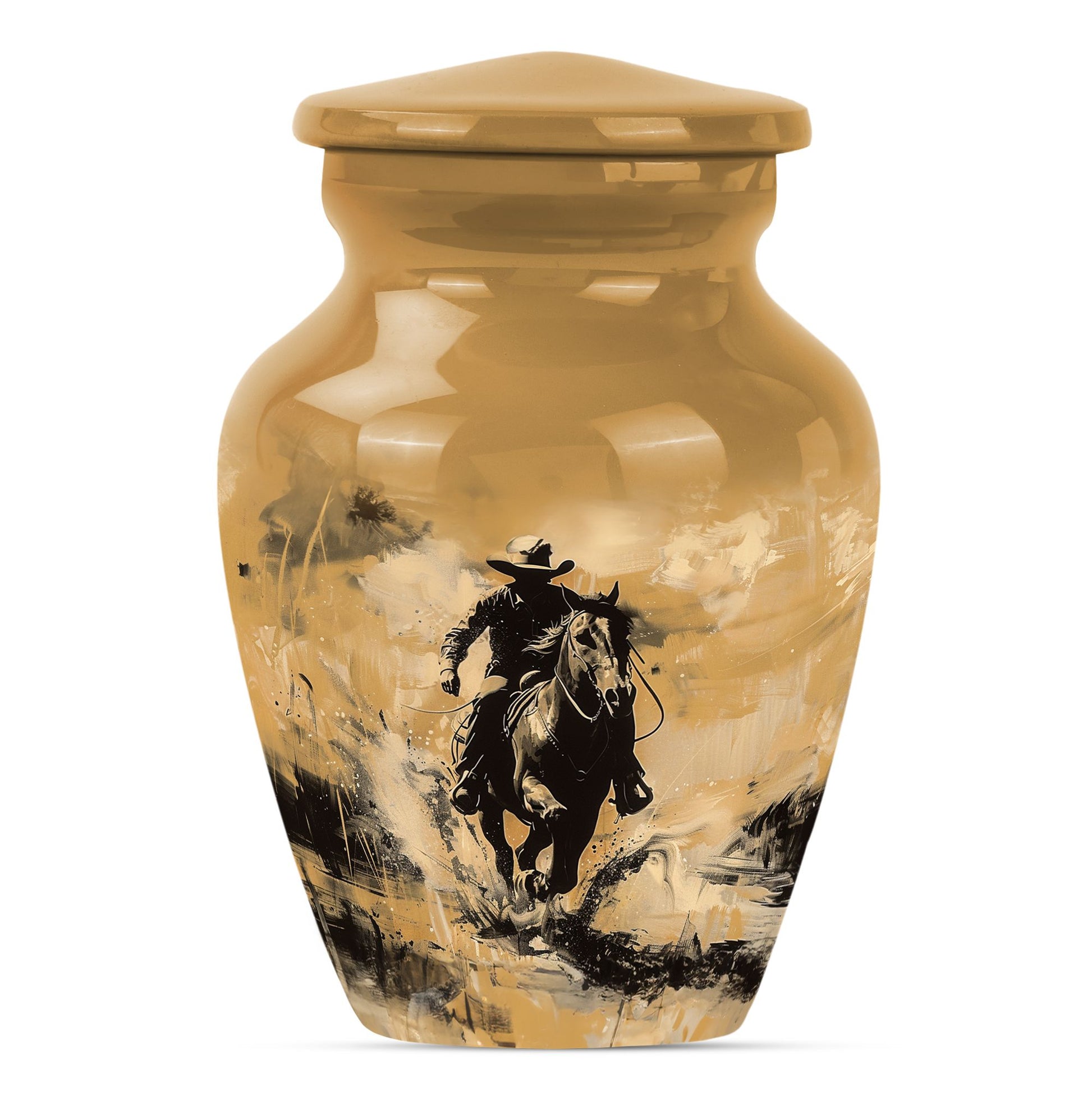 '-themed cowboy urn,