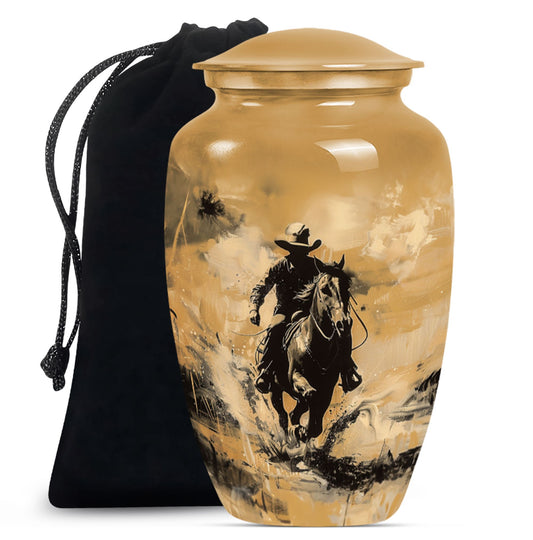 '-themed cowboy urn,