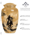 '-themed cowboy urn,