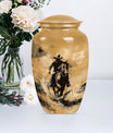 '-themed cowboy urn,