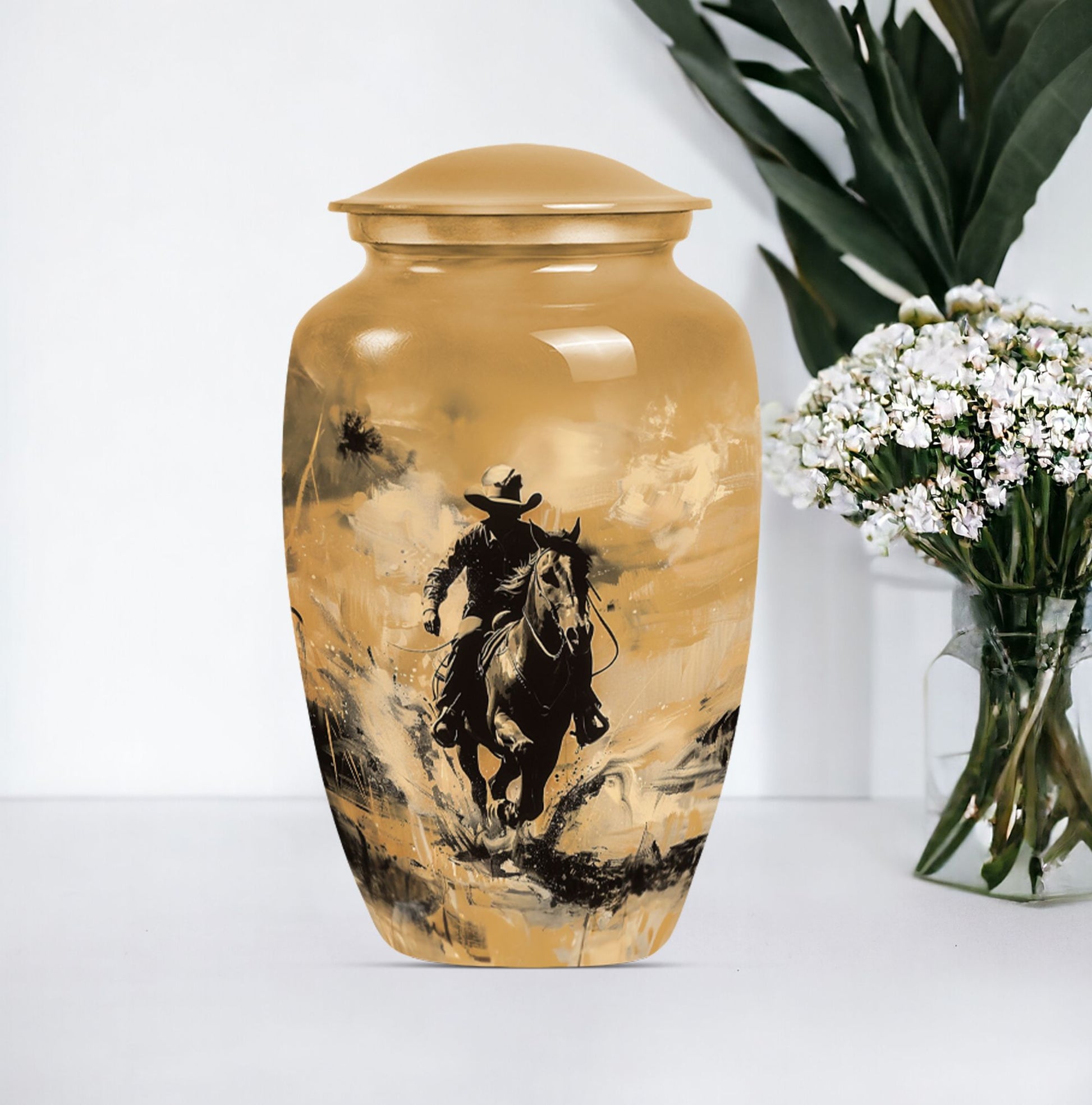 '-themed cowboy urn,