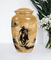 '-themed cowboy urn,