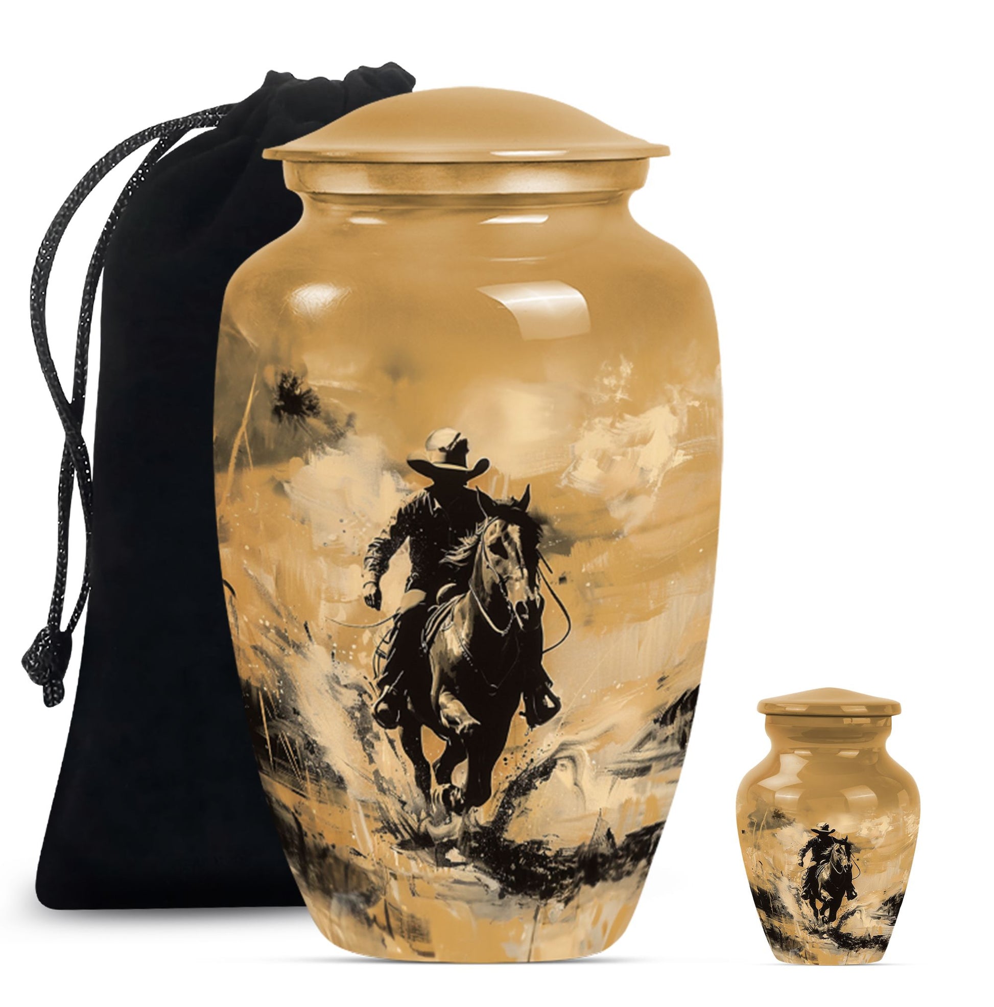 '-themed cowboy urn,