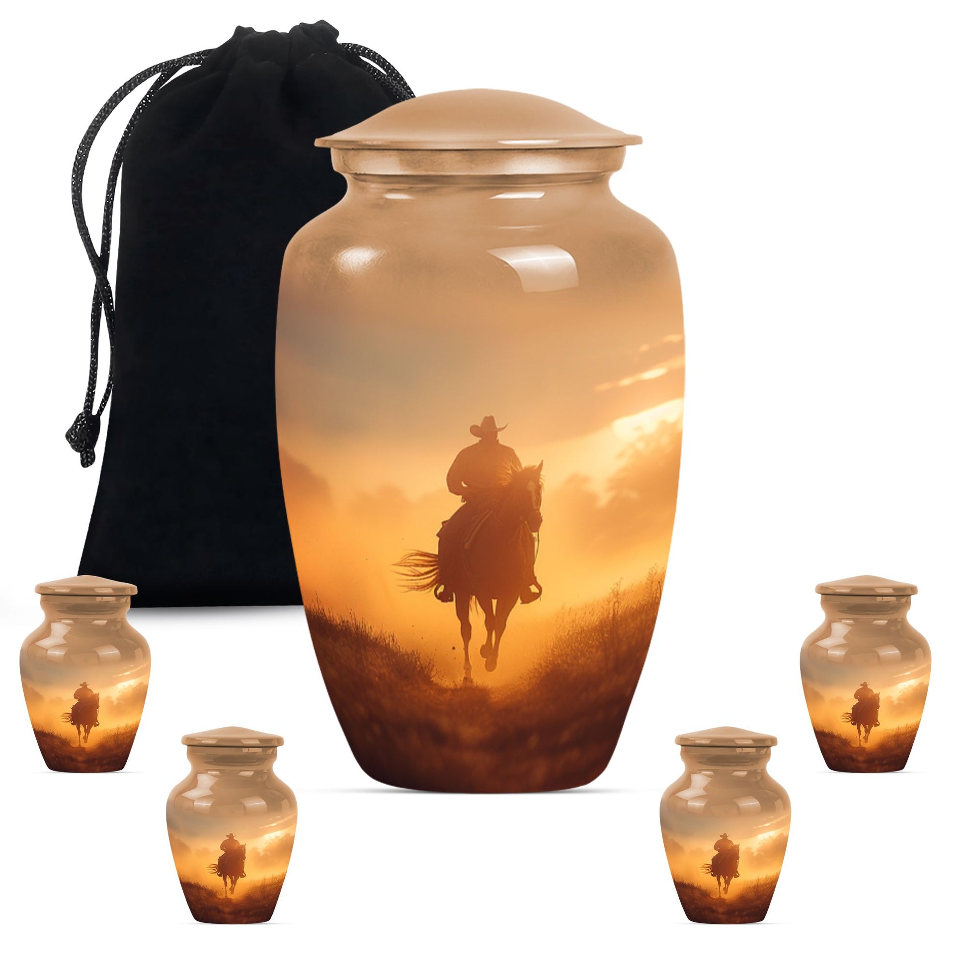 Classic cowboy urn with butterfly theme.