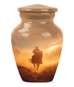 Classic cowboy urn with butterfly theme.