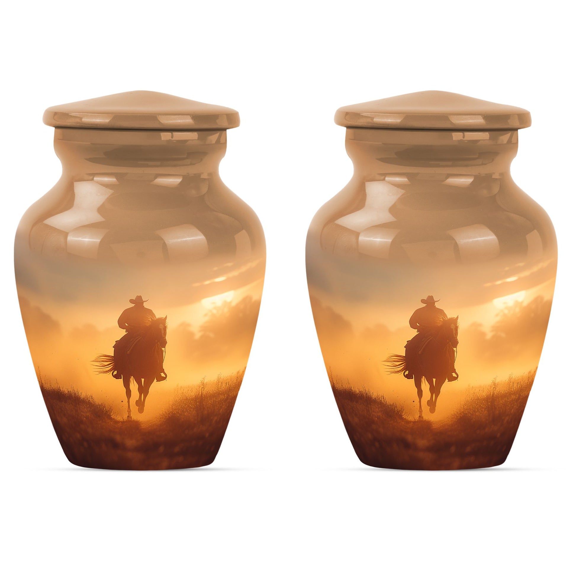 Classic cowboy urn with butterfly theme.